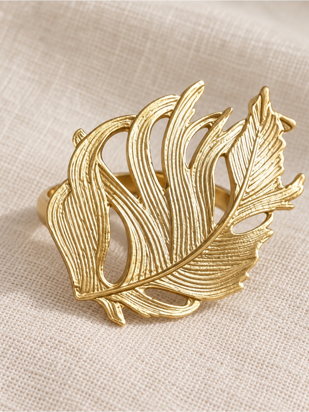 Bubu Shop Gold plated Leaf Statement Ring - Women Jewelry Turkey New